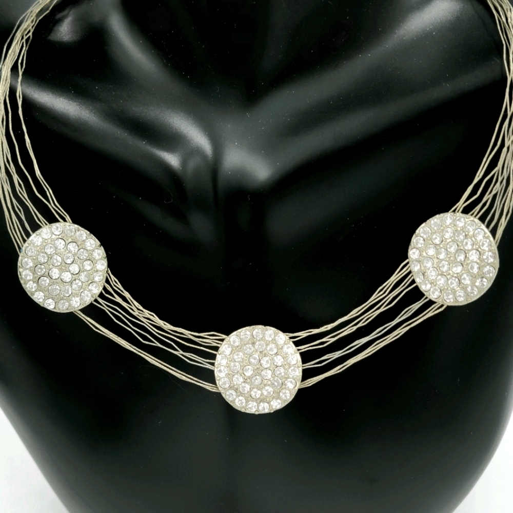 🔴 Silver Thread Rhinestone Demi-parure - Picture 10 of 16